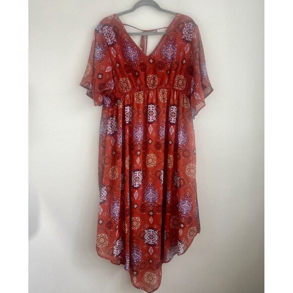 Maurices Flowy Sheer Lined Sienna Medallion Midi Dress ~ Plus Size 1X ~ NEW NWT - Picture 1 of 9